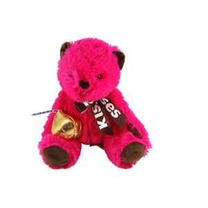 Hershey's Kisses Hot Pink Shaggy Plush Teddy Bear Gold Kiss Valentine